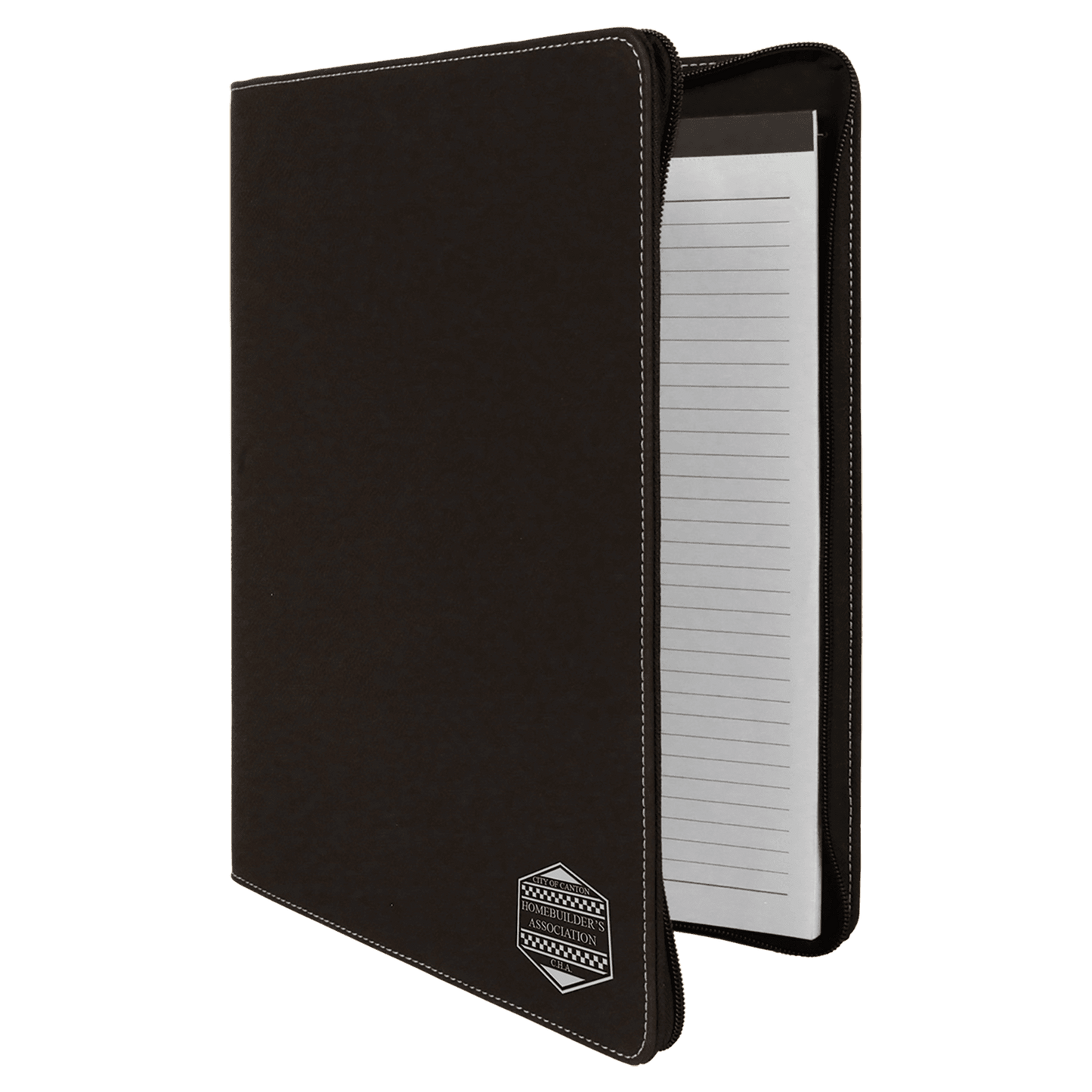 9 1/2" x 12" Black/Silver w/Zipper Laserable Leatherette Portfolio with Notepad-MO