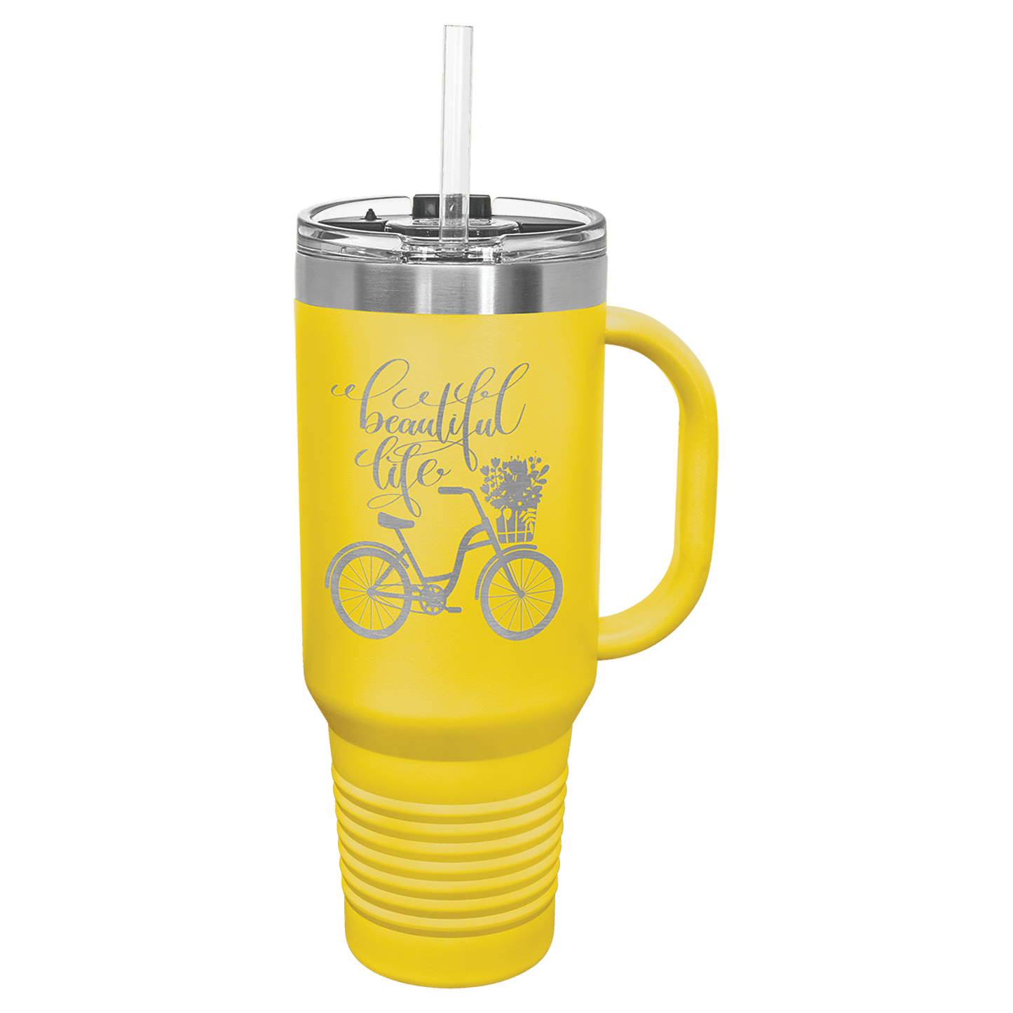 Polar Camel 40 oz. Yellow Travel Mug with Handle, Straw Included-MO