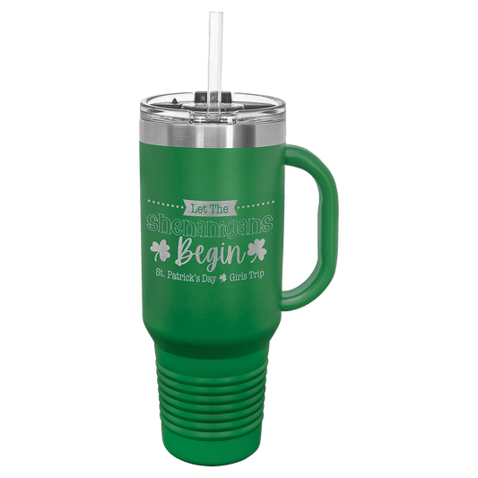 Polar Camel 40 oz. Green Travel Mug with Handle, Straw Included-MO