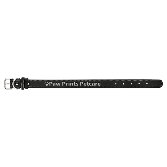 Medium 19" x 1" Black/Silver Laserable Leatherette Dog Collar