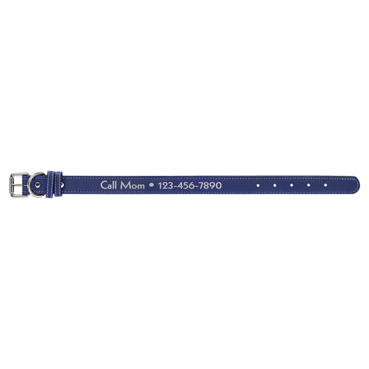 Medium 19" x 1" Blue/Silver Laserable Leatherette Dog Collar