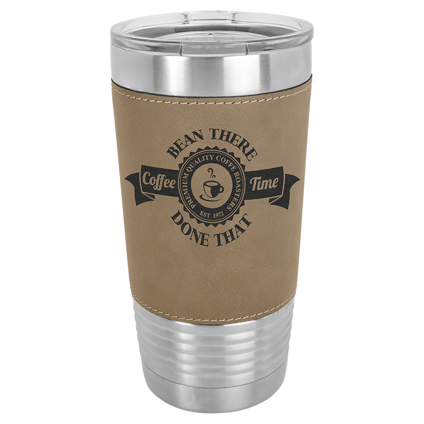 Polar Camel 20 oz. Light Brown Laserable Leatherette Tumbler with Clear Lid