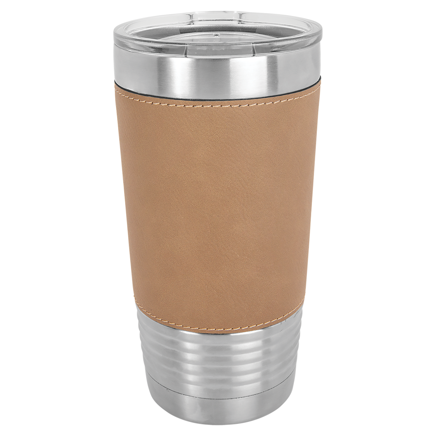 Polar Camel 20 oz. Light Brown Laserable Leatherette Tumbler with Clear Lid-MO