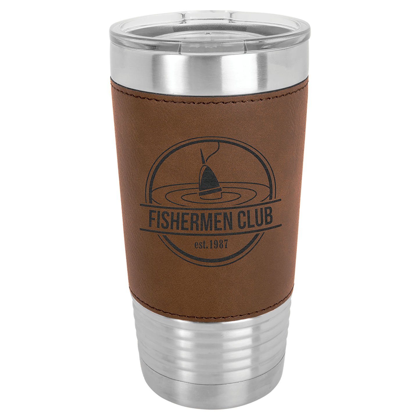 Polar Camel 20 oz. Dark Brown Laserable Leatherette Tumbler with Clear Lid