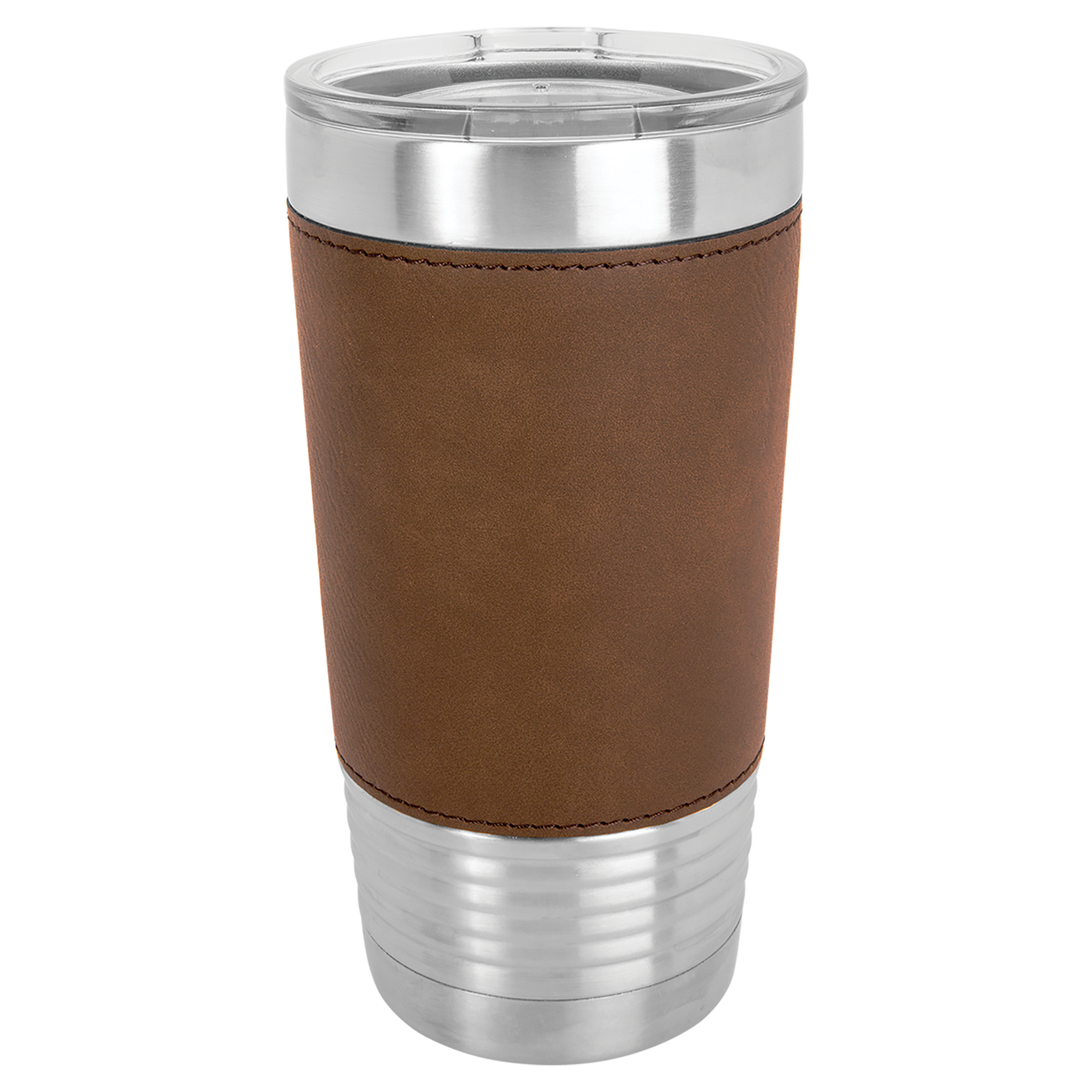 Polar Camel 20 oz. Dark Brown Laserable Leatherette Tumbler with Clear Lid-MO