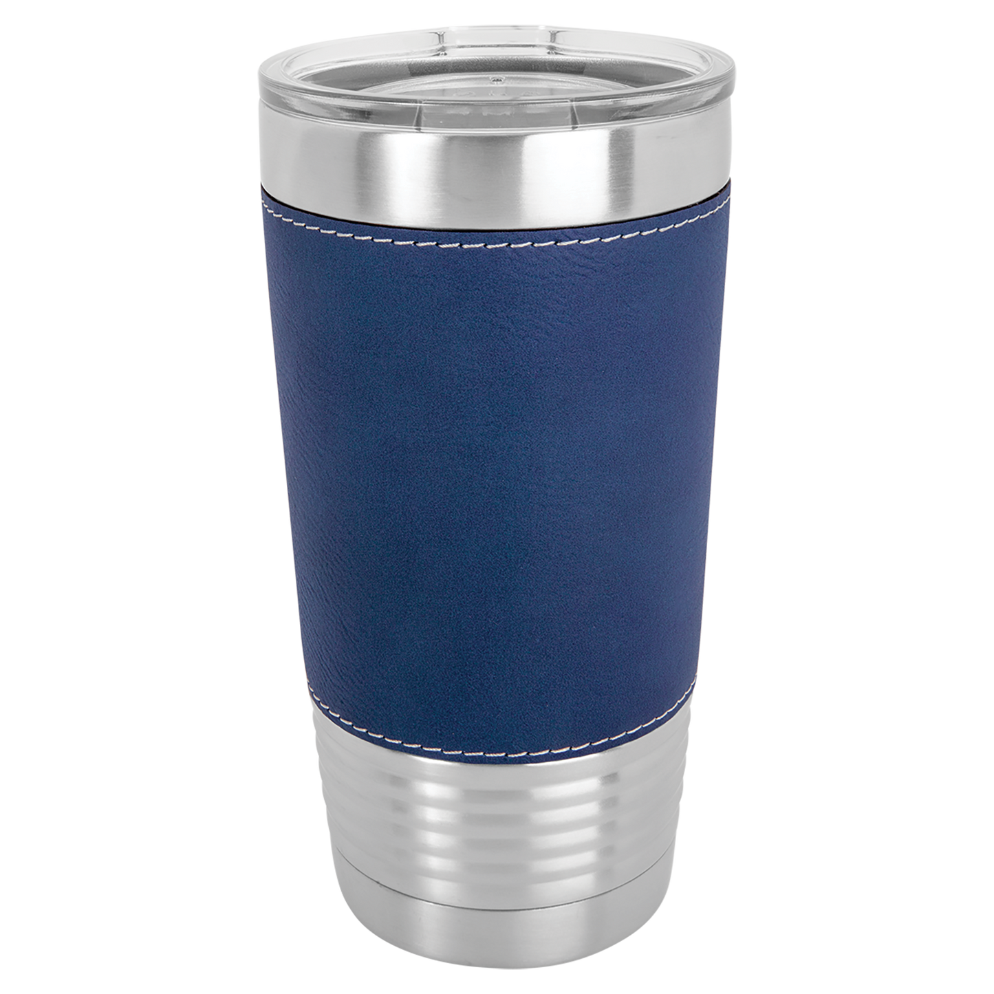 Polar Camel 20 oz. Blue/Silver Laserable Leatherette Tumbler with Clear Lid-mo