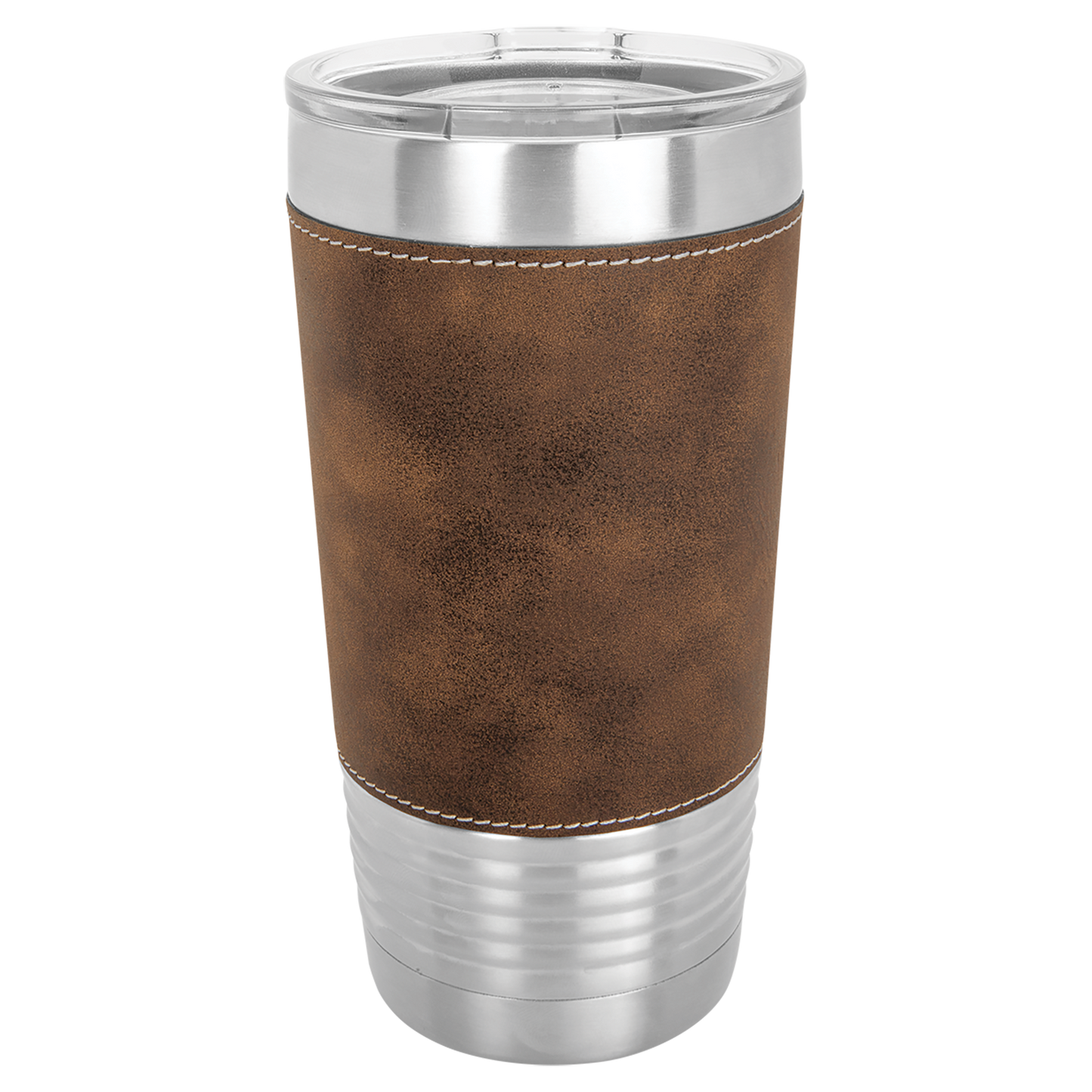 Polar Camel 20 oz. Rustic/Silver Laserable Leatherette Tumbler with Clear Lid-MO