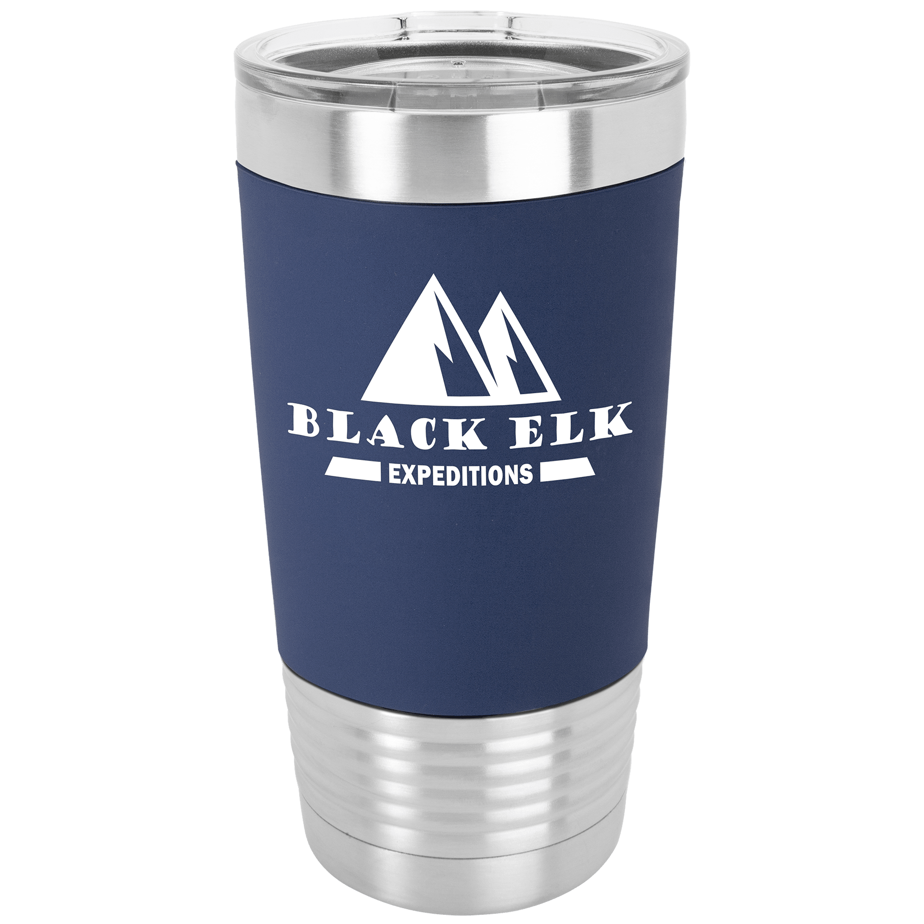 Polar Camel 20 oz. Navy Blue/White Tumbler with Silicone Grip and Clear Lid