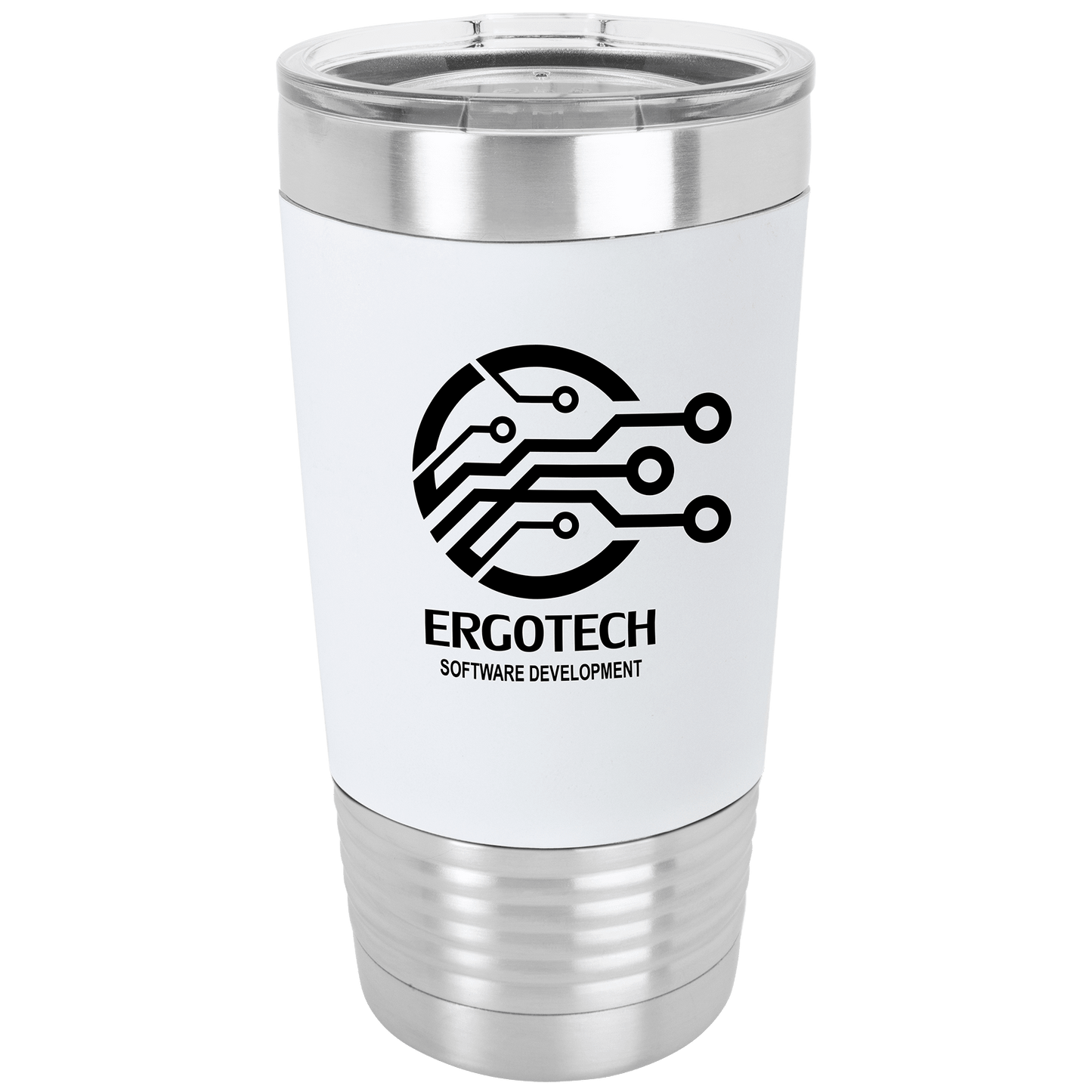 20 oz. Polar Camel White/Black Tumbler with Silicone Grip and Clear Lid