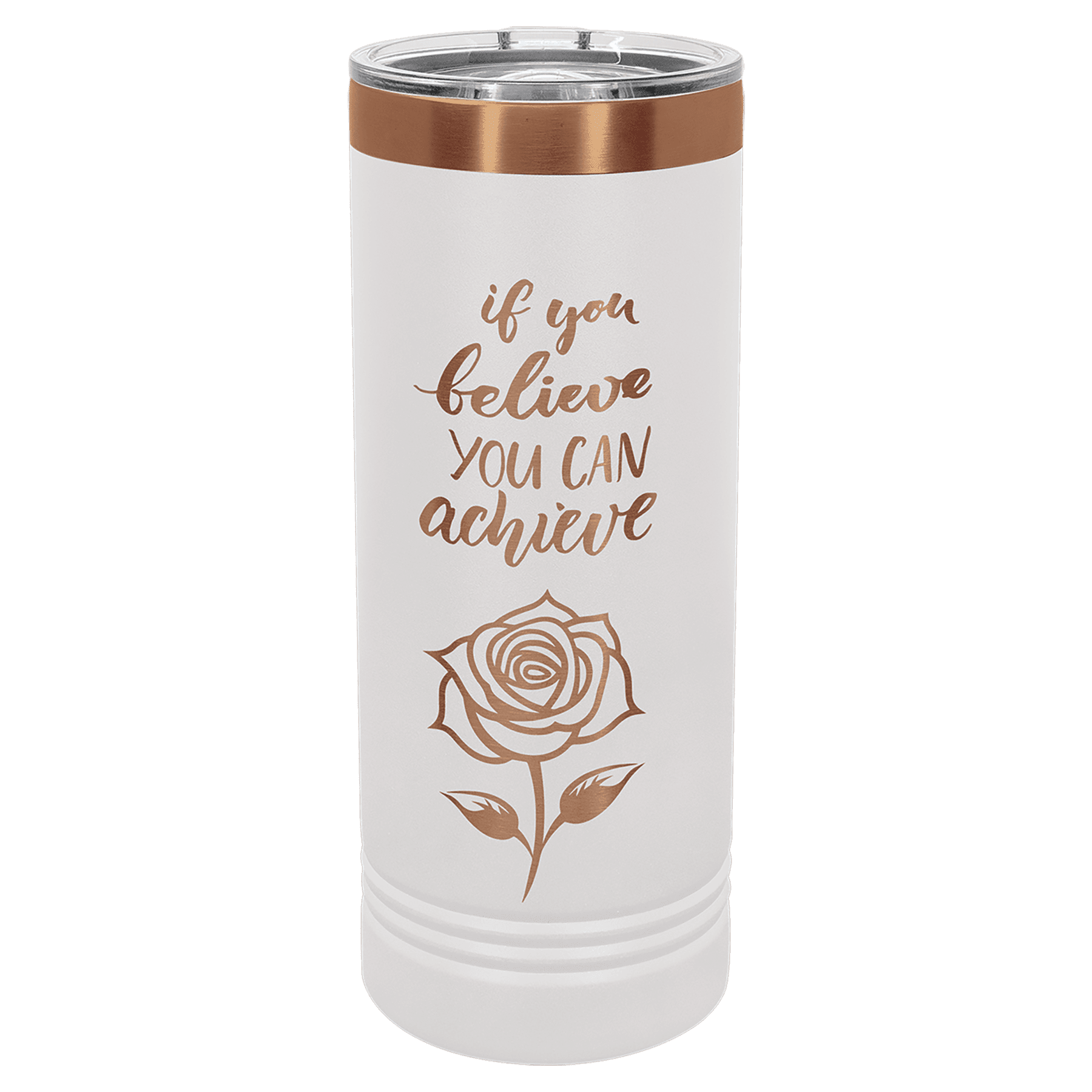 Polar Camel 22 oz. White/Rose Gold ION Plated Skinny Tumbler with Slider L id