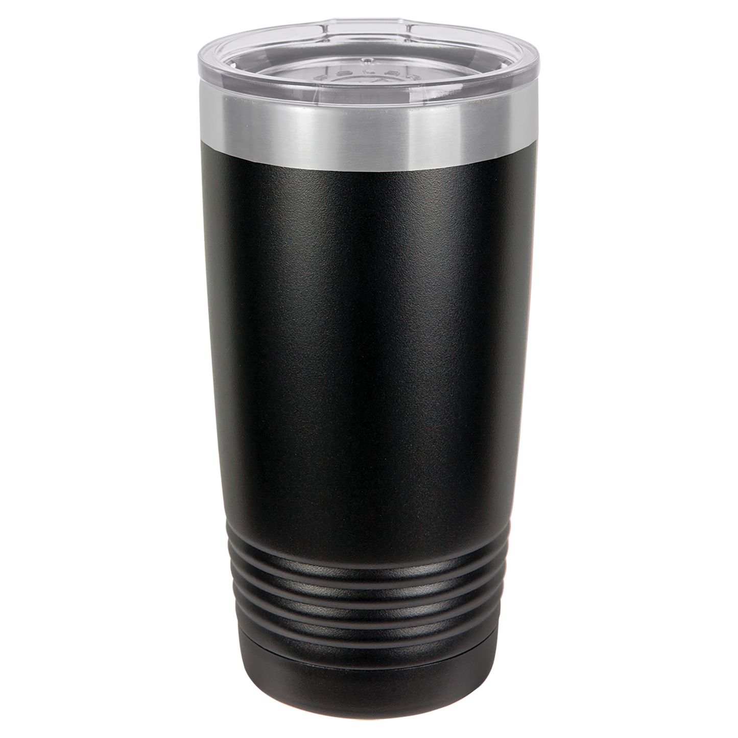 Polar Camel 20 oz. Black Vacuum Insulated Ringneck Tumbler with Silver Ring and Clear Lid-MO