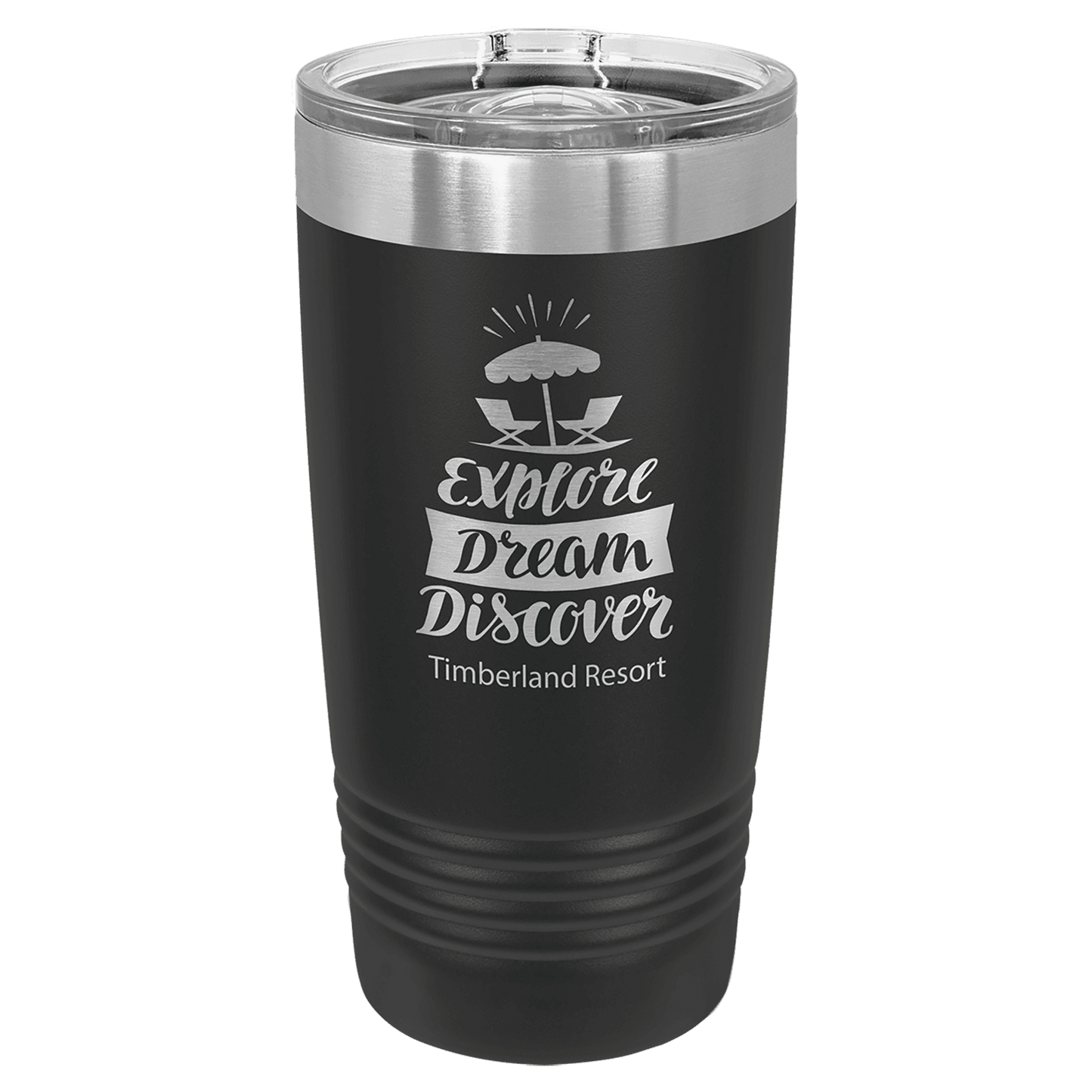 Polar Camel 20 oz. Black Ringneck Insulated Tumbler with Slider Lid and Silver Ring