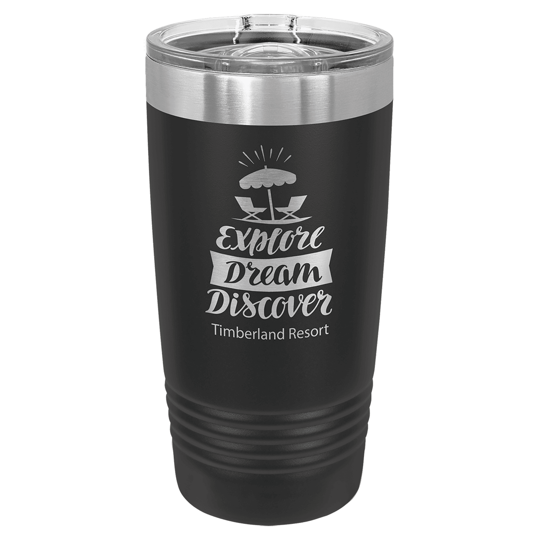 Polar Camel 20 oz. Black Ringneck Insulated Tumbler with Slider Lid and Silver Ring