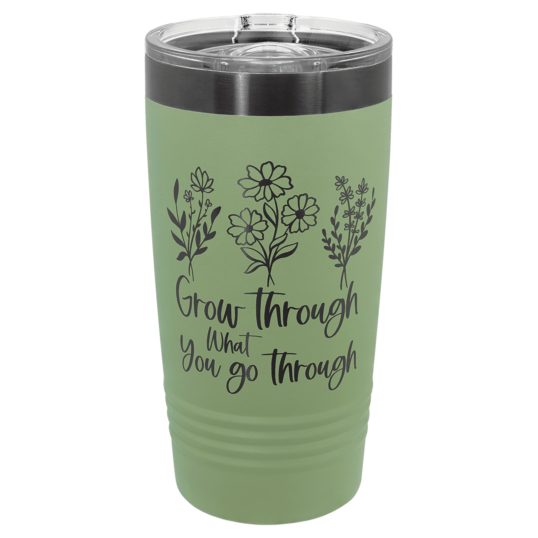 Polar Camel 20 oz. Summer Sage/Ghost Black ION-Plated Ringneck Tumbler with Slider Lid