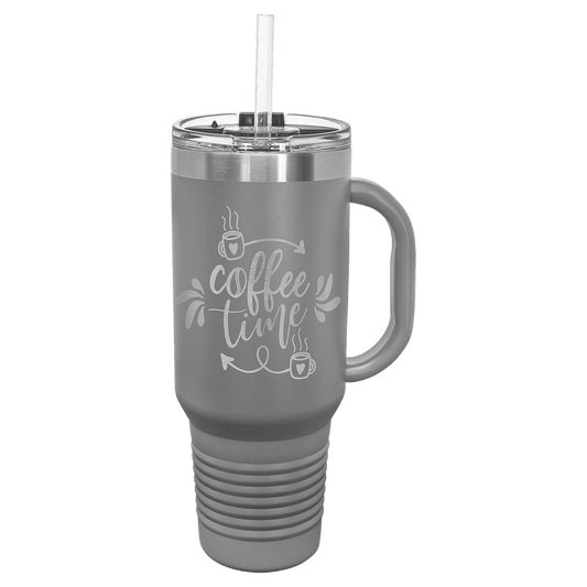 Polar Camel 40 oz. Dark Gray Travel Mug with Handle, Straw Included