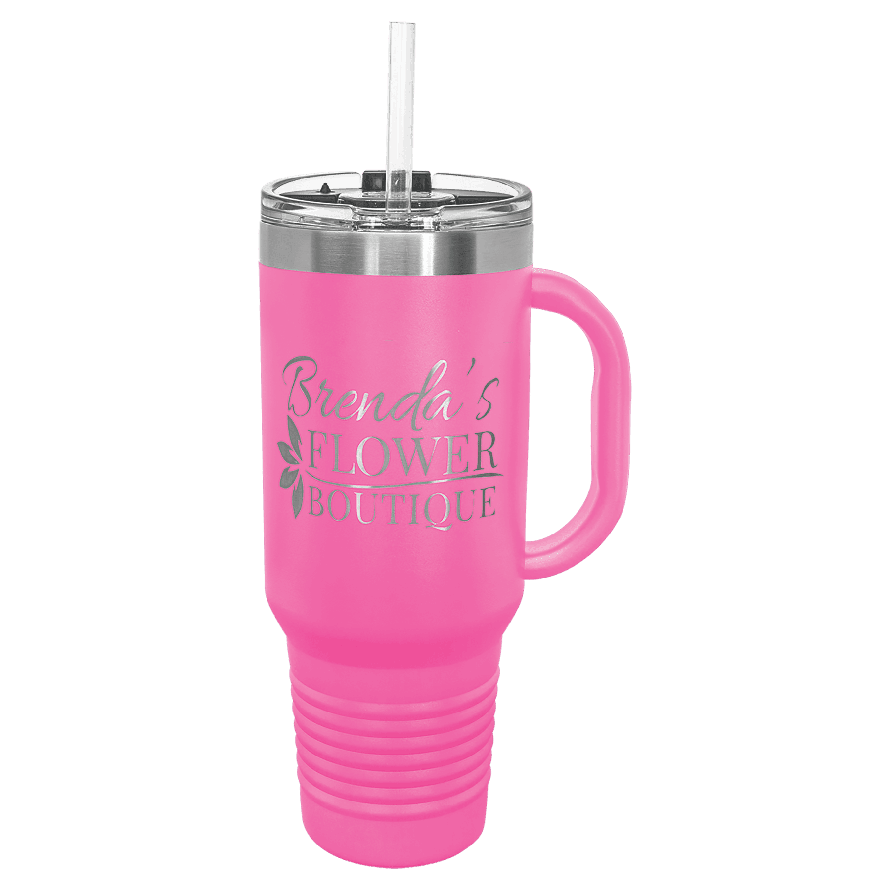 Polar Camel 40 oz. Pink Travel Mug with Handle, Straw Included