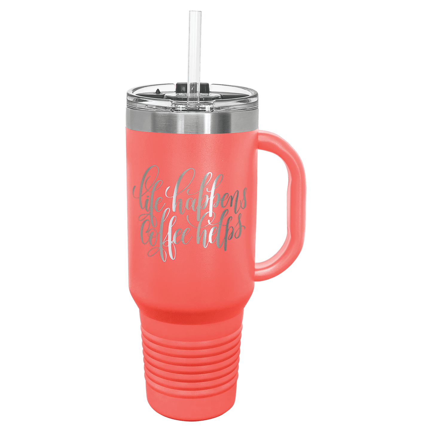 Polar Camel 40 oz. Coral Travel Mug with Handle, Straw Included