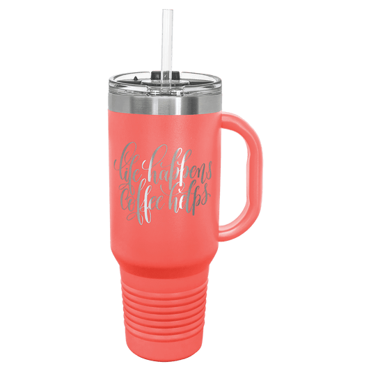 Polar Camel 40 oz. Coral Travel Mug with Handle, Straw Included