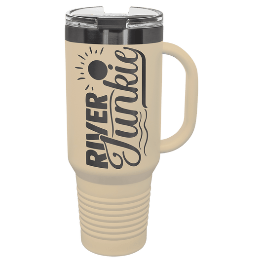 Polar Camel 40 oz. Warm Sand /Ghost Black ION-Plated Travel Mug with Handle, Straw Included