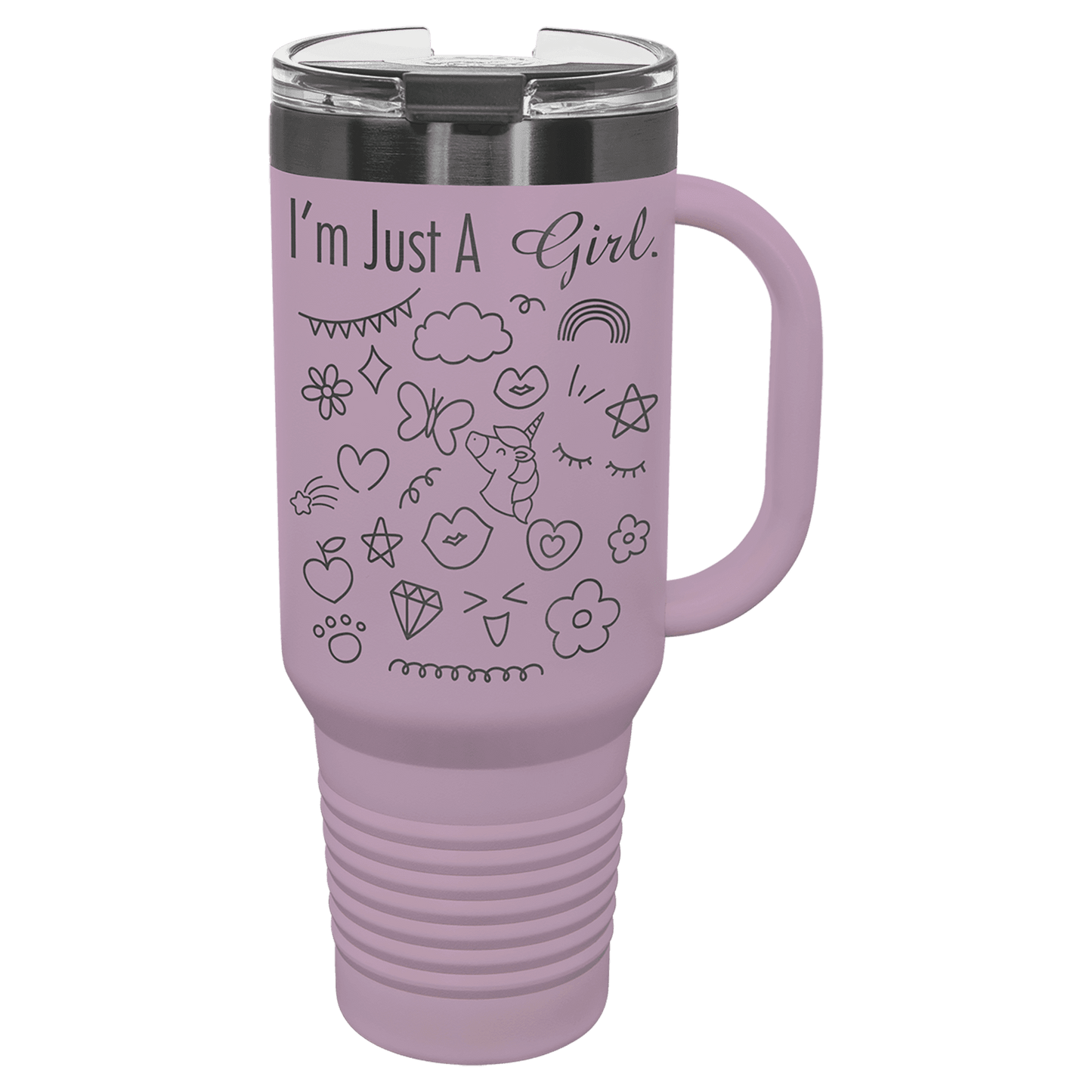 Polar Camel 40 oz. Moody Lilac/Ghost Black ION-Plated Travel Mug with Handle, Straw Included