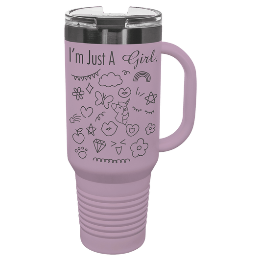 Polar Camel 40 oz. Moody Lilac/Ghost Black ION-Plated Travel Mug with Handle, Straw Included