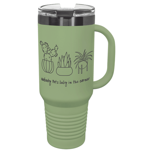 Polar Camel 40 oz. Summer Sage/Ghost Black ION-Plated Travel Mug with Handle, Straw included