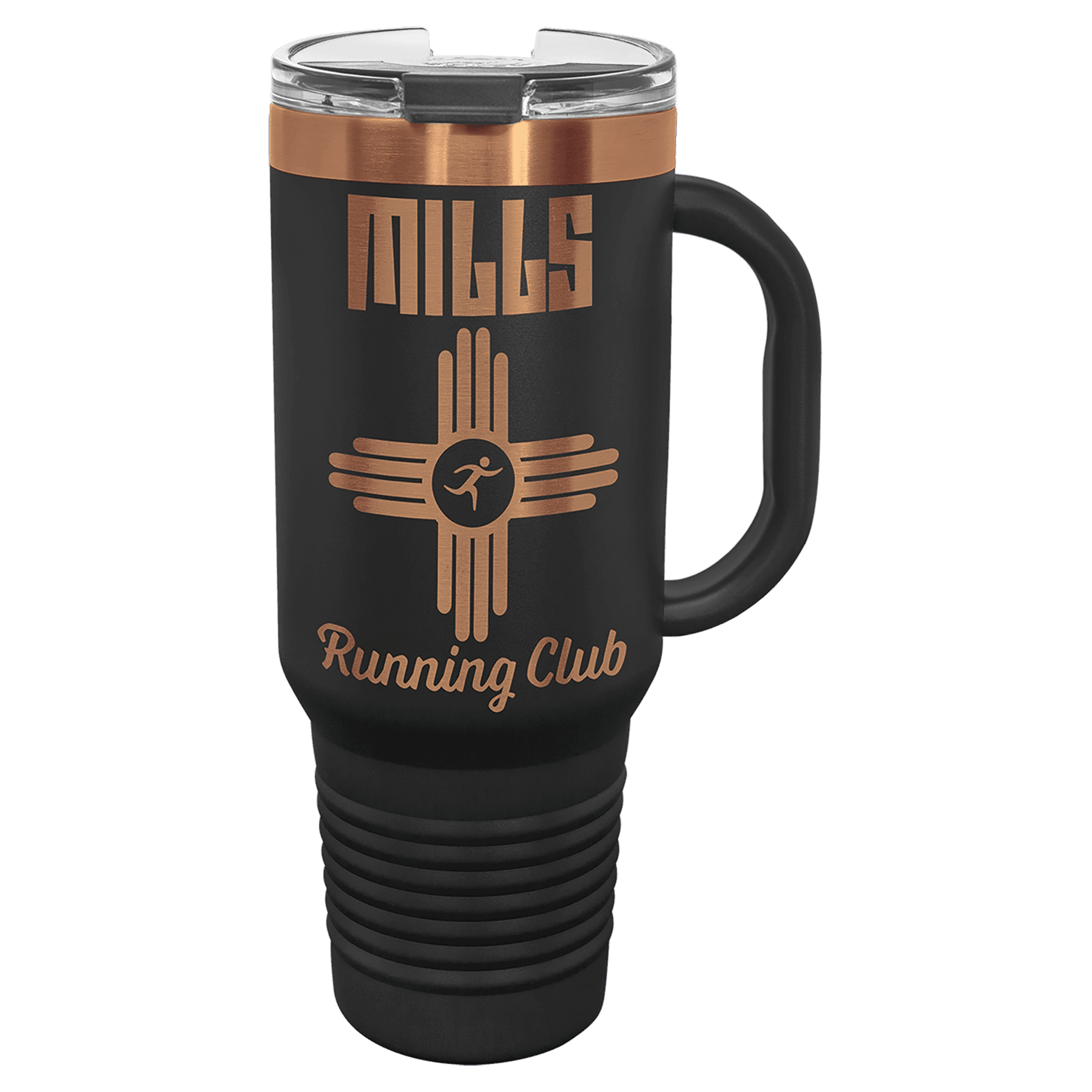 Polar Camel 40 oz. Black/Rose Gold ION-Plated Travel Mug with Handle, StrawIncluded