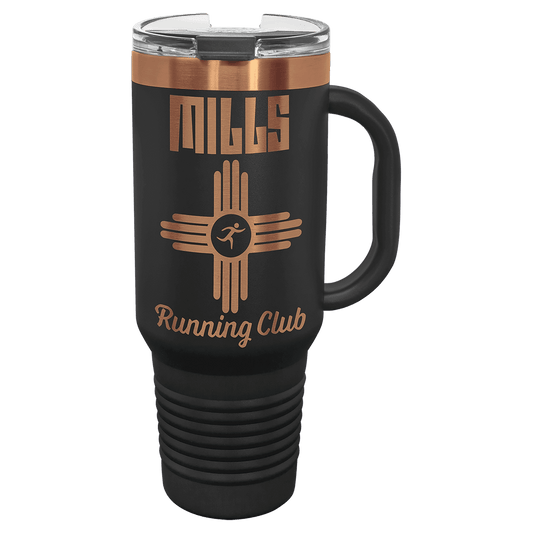 Polar Camel 40 oz. Black/Rose Gold ION-Plated Travel Mug with Handle, StrawIncluded