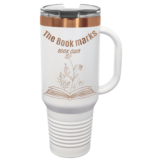 Polar Camel 40 oz. White/Rose Gold ION-Plated Travel Mug with Handle, StrawIncluded