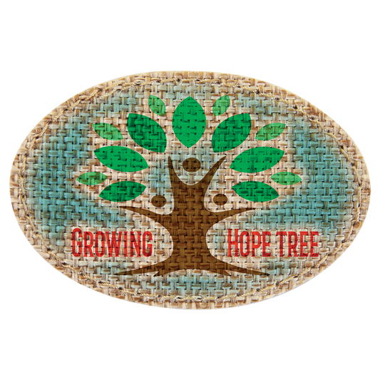 3" x 2" Oval Burlap Sublimatable Patch with Adhesive