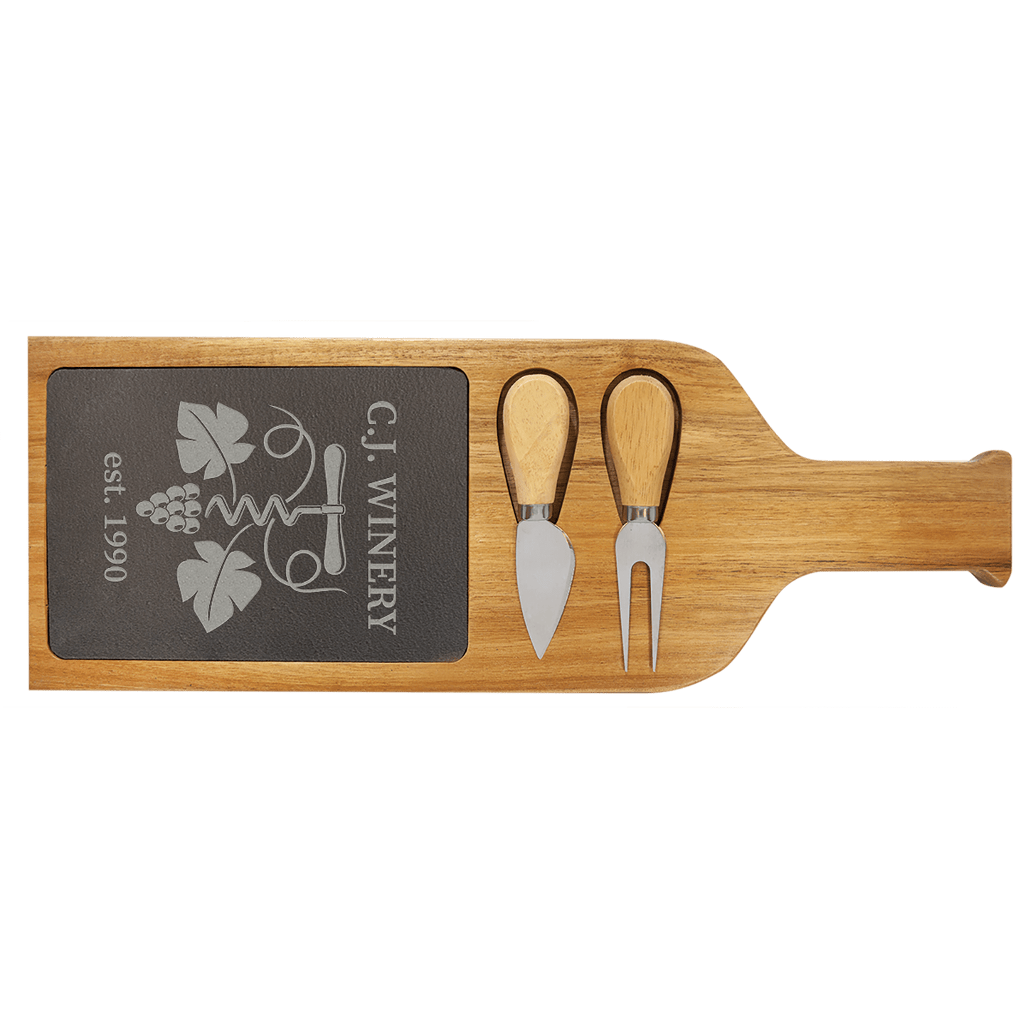 17 1/2" x 6" Acacia Wood/Slate Serving Board with Two Tools