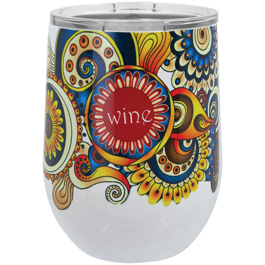 White 12 oz. Sublimatable Polar Camel Stemless Wine Tumbler with Lid