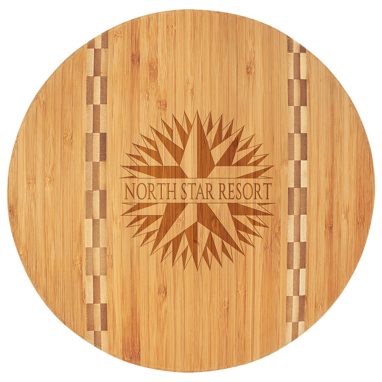 Laser Caviar 11 3/4" Round Bamboo Cutting Board with Butcher Block Inlay