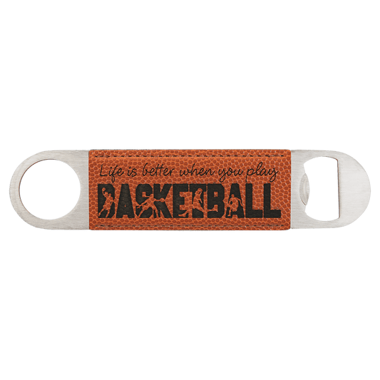 Laser Caviar 1 1/2" x 7" Basketball Laserable Leatherette Bottle Opener