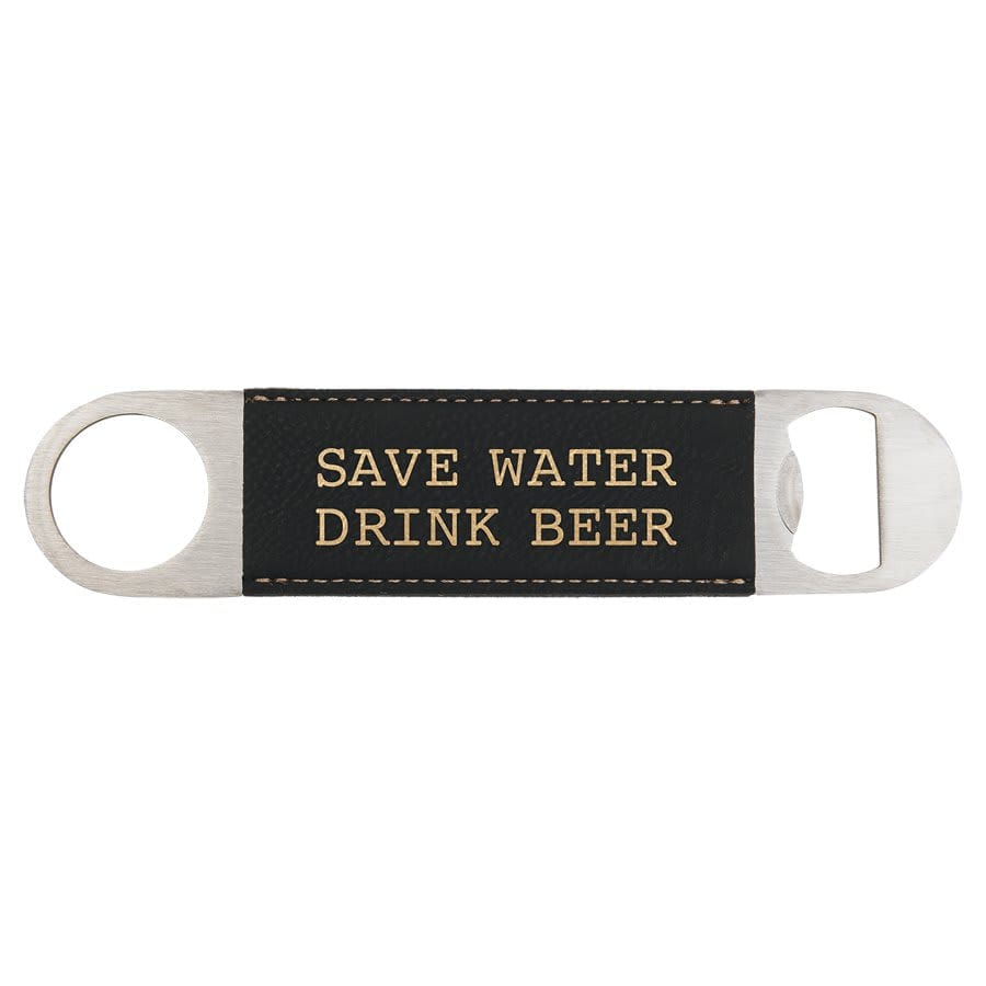 Laser Caviar 1 1/2" x 7" Black/Gold Laserable Leatherette Bottle Opener