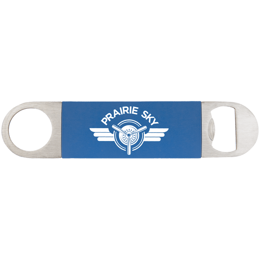 Laser Caviar 1 1/2" x 7" Blue/White Bottle Opener with Silicone Grip