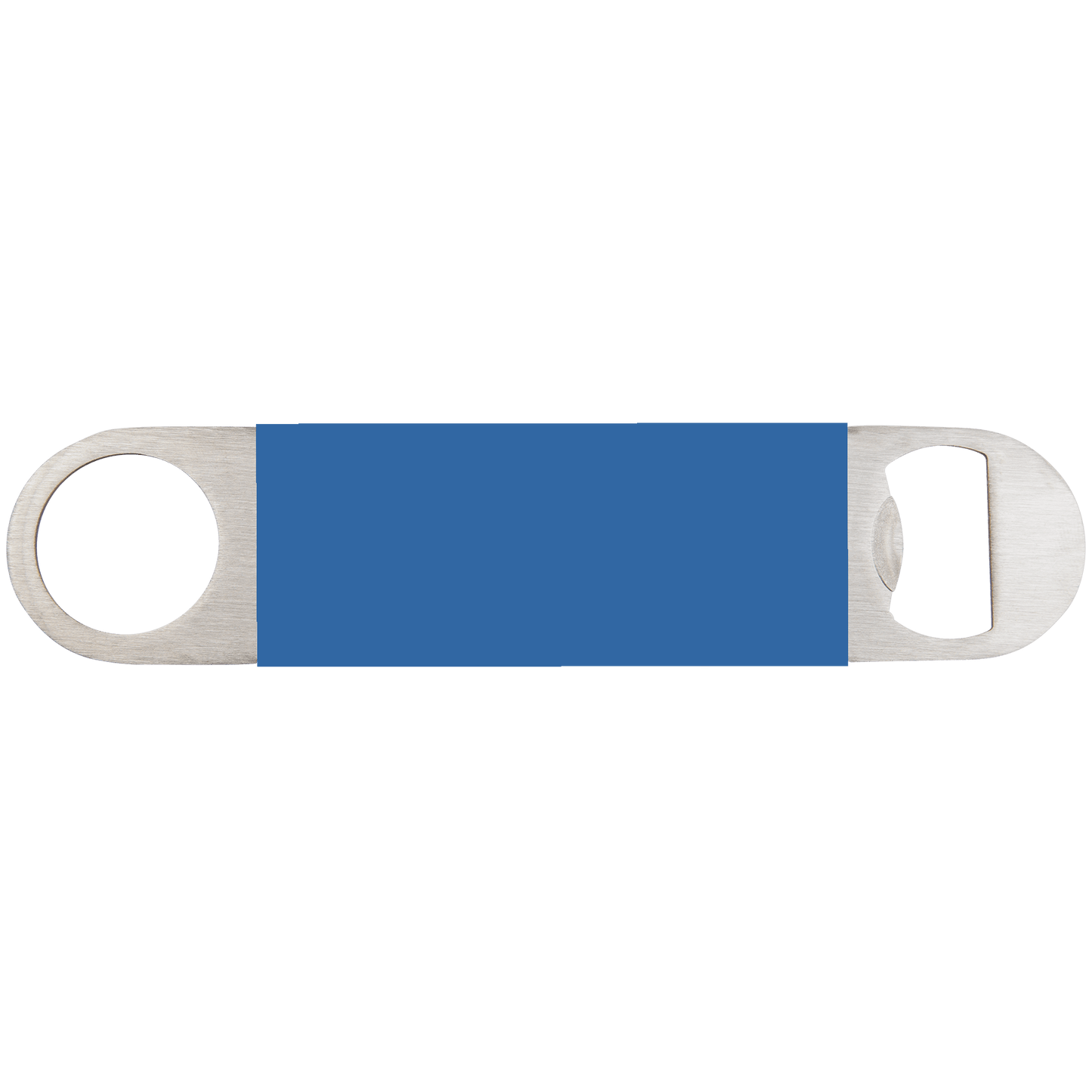 Laser Caviar 1 1/2" x 7" Blue/White Bottle Opener with Silicone Grip