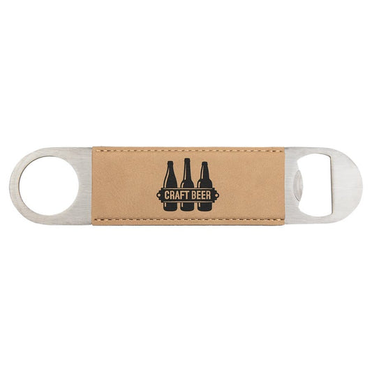 Laser Caviar 1 1/2" x 7" Light Brown Laserable Leatherette Bottle Opener