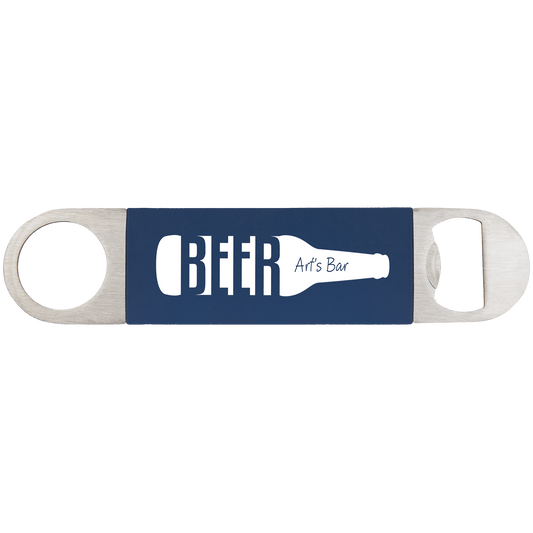 Laser Caviar 1 1/2" x 7" Navy Blue/White Bottle Opener with Silicone Grip