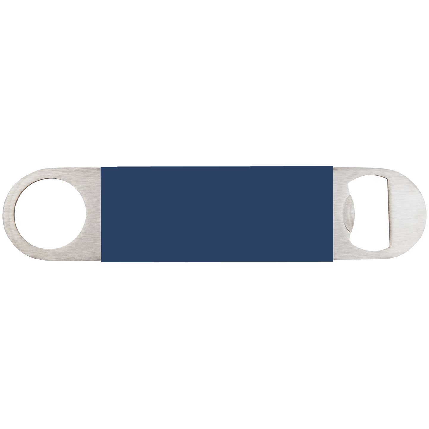 Laser Caviar 1 1/2" x 7" Navy Blue/White Bottle Opener with Silicone Grip