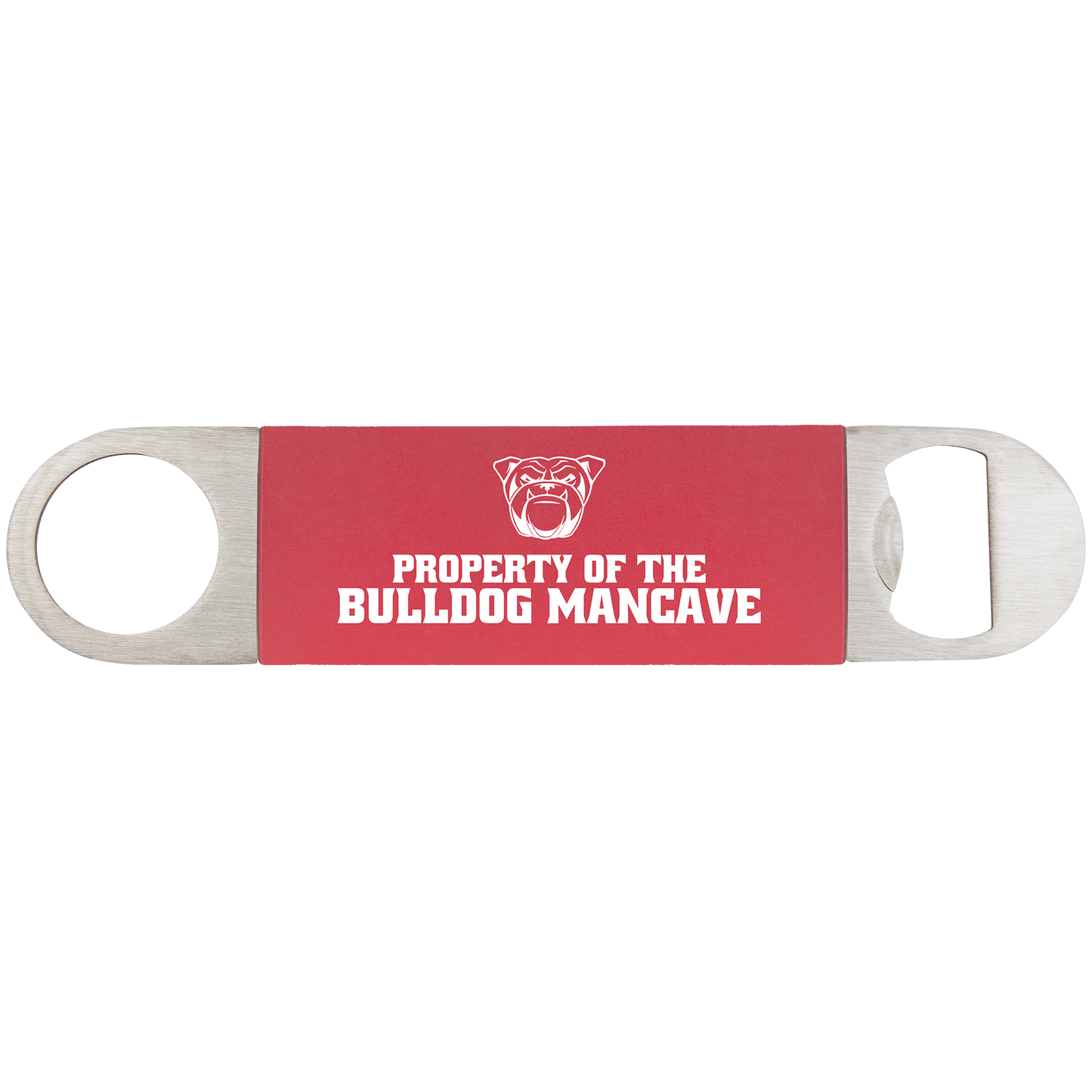 Laser Caviar 1 1/2" x 7" Red/White Bottle Opener with Silicone Grip