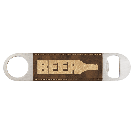 Laser Caviar 1 1/2" x 7" Rustic/Gold Laserable Leatherette Bottle Opener