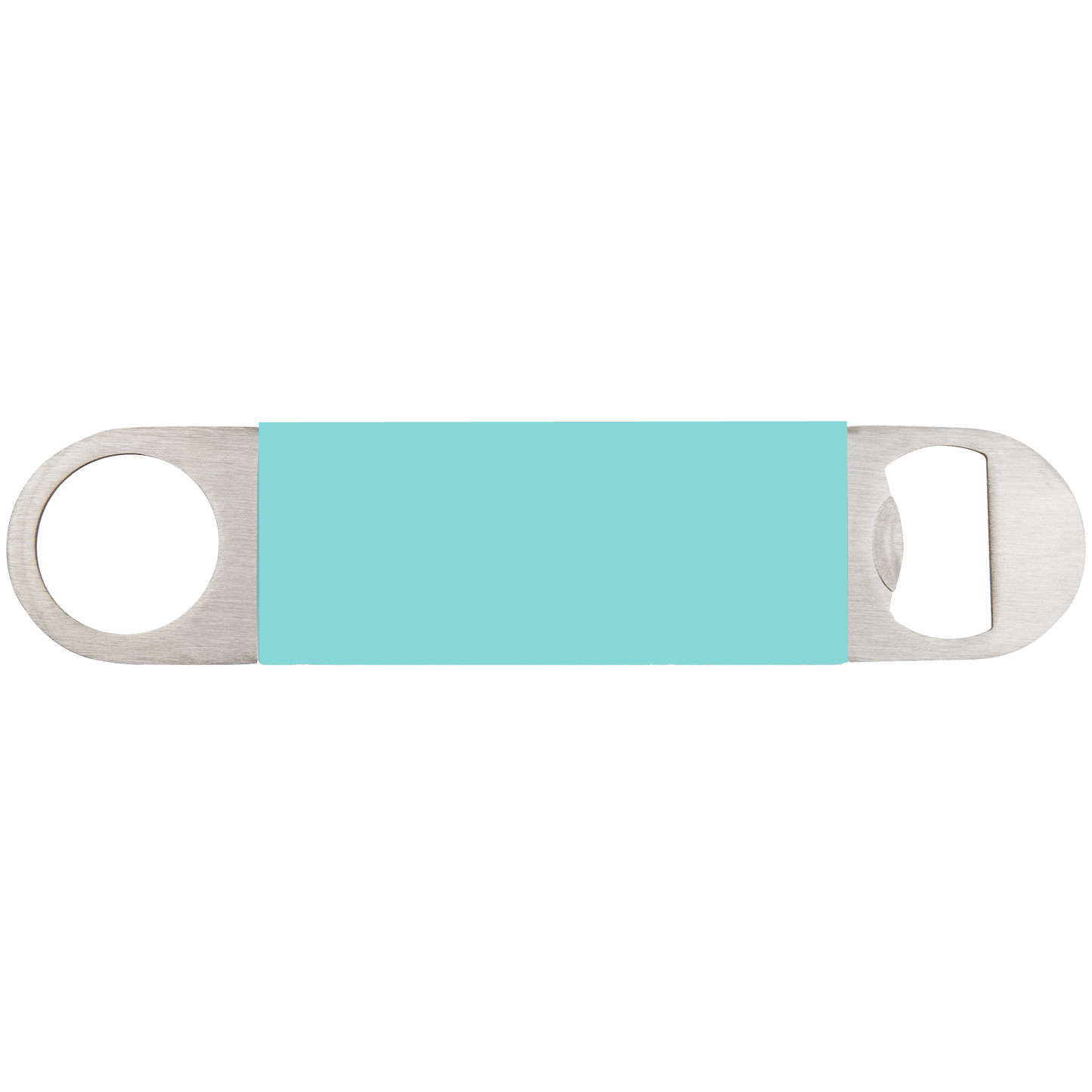 Laser Caviar 1 1/2" x 7" Teal/Black Bottle Opener with Silicone Grip