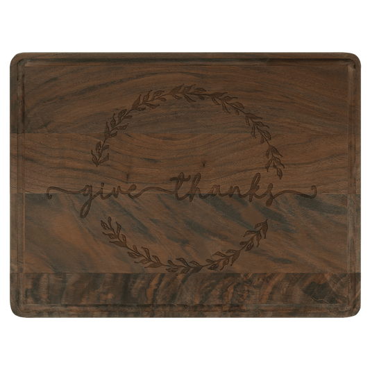 Laser Caviar 11 1/2" x 8 3/4" Walnut Cutting Board with Drip Ring