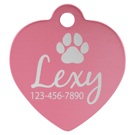 Laser Caviar 1 1/4" x 1 1/4" Pink Laserable Anodized Aluminum Heart Pet Tag