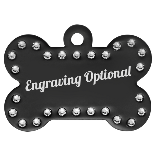 Laser Caviar 1 1/2" x 1" Black Laserable Anodized Aluminum Swarovski Bling Bone with Tab