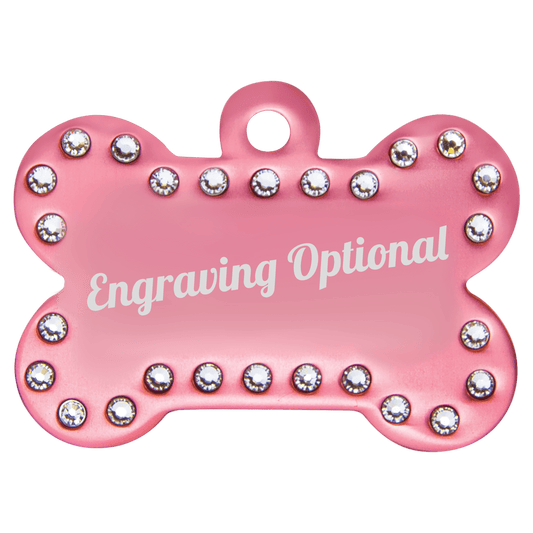 Laser Caviar 1 1/2" x 1" Pink Laserable Anodized Aluminum Swarovski Bling Bone with Tab